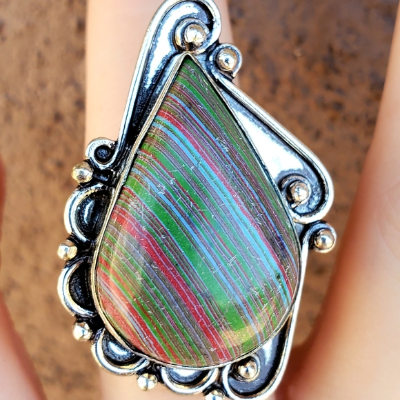 New Oversized Mosaic Jasper 925 Silver Ring. - Picture 11 of 16